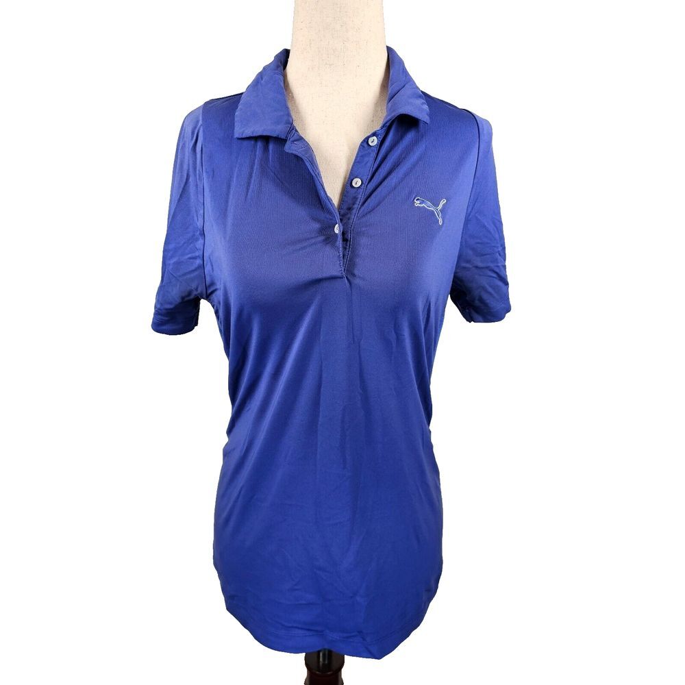 PUMA Cool Cell Polo Shirt Women's Size S Blue Logo Mesh-Back Golf Tennis Outdoor